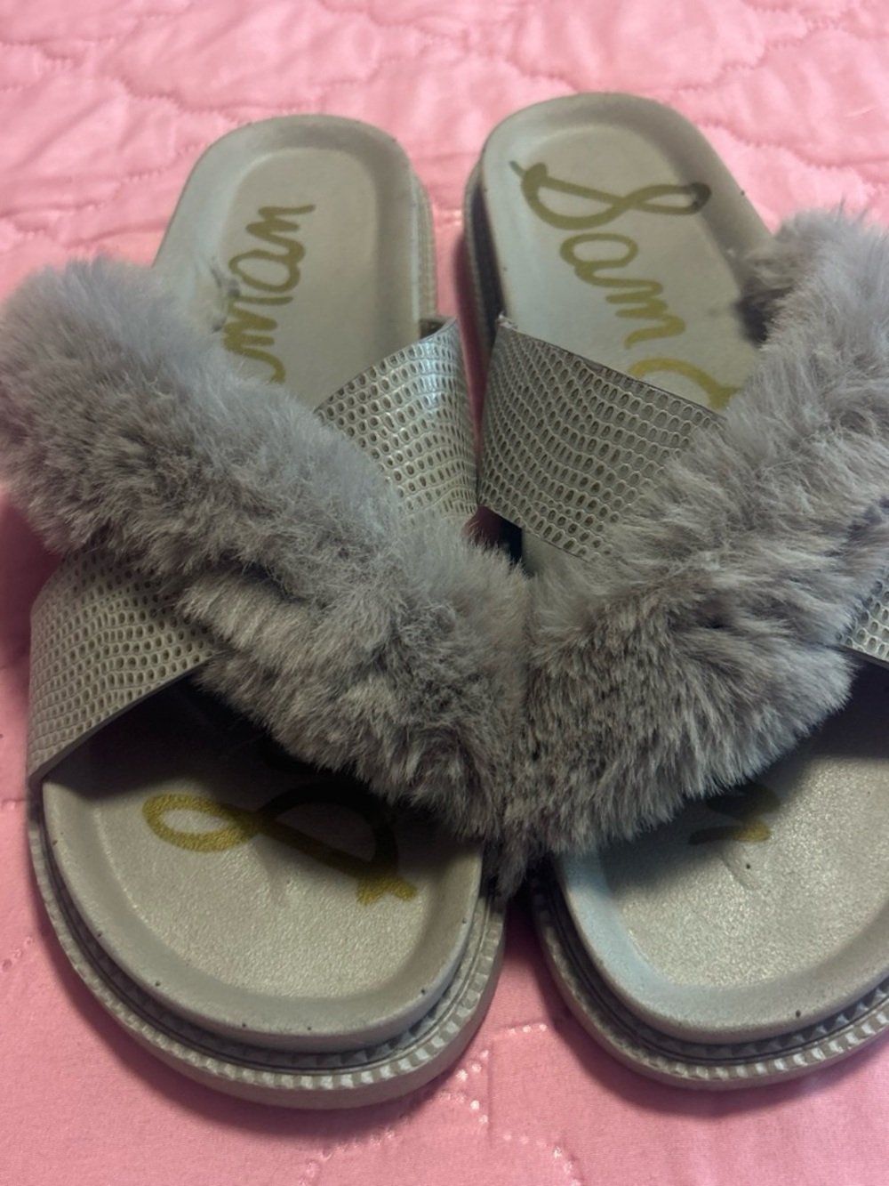 Sam Edelman Gray Faux Fur Slide Sandals